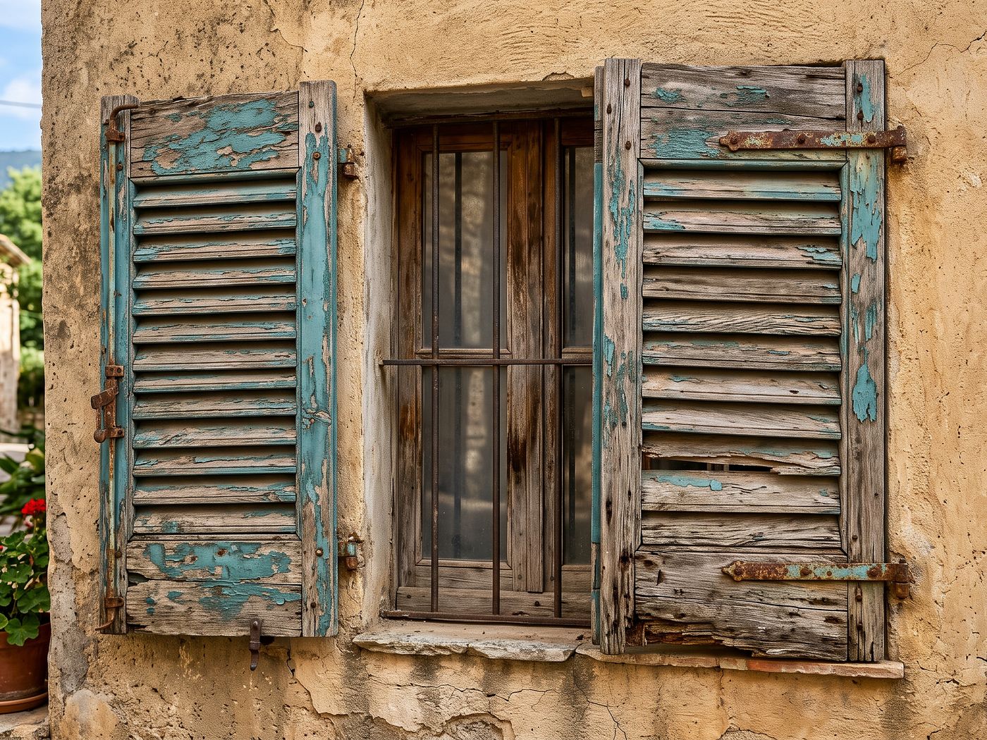 Persianas de madera envejecidas, antes de lacar